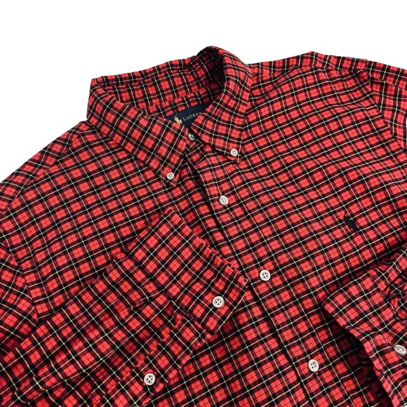Ralph Lauren Red Black Plaid Button Down Shirt Men's L Cotton Long Sleeve Large - Picture 11 of 11